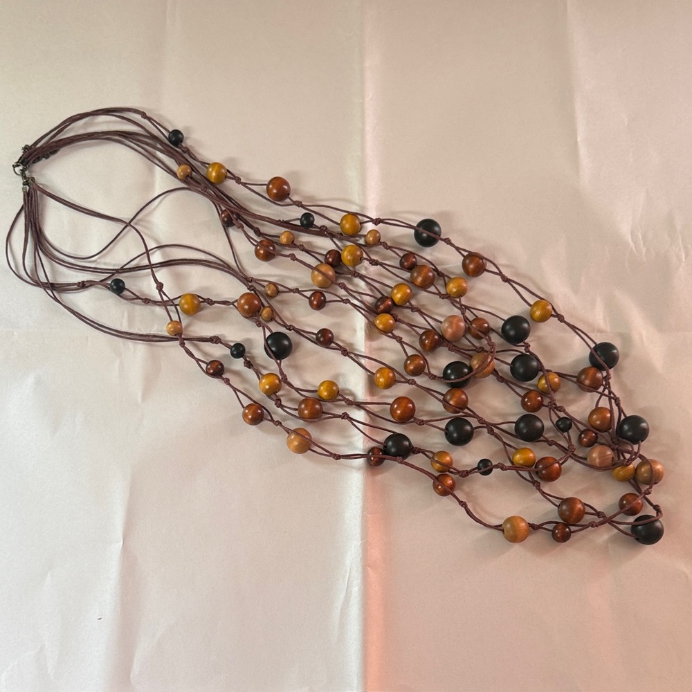 Chico's Multi-Strand Necklace with Wooden Brown Beads